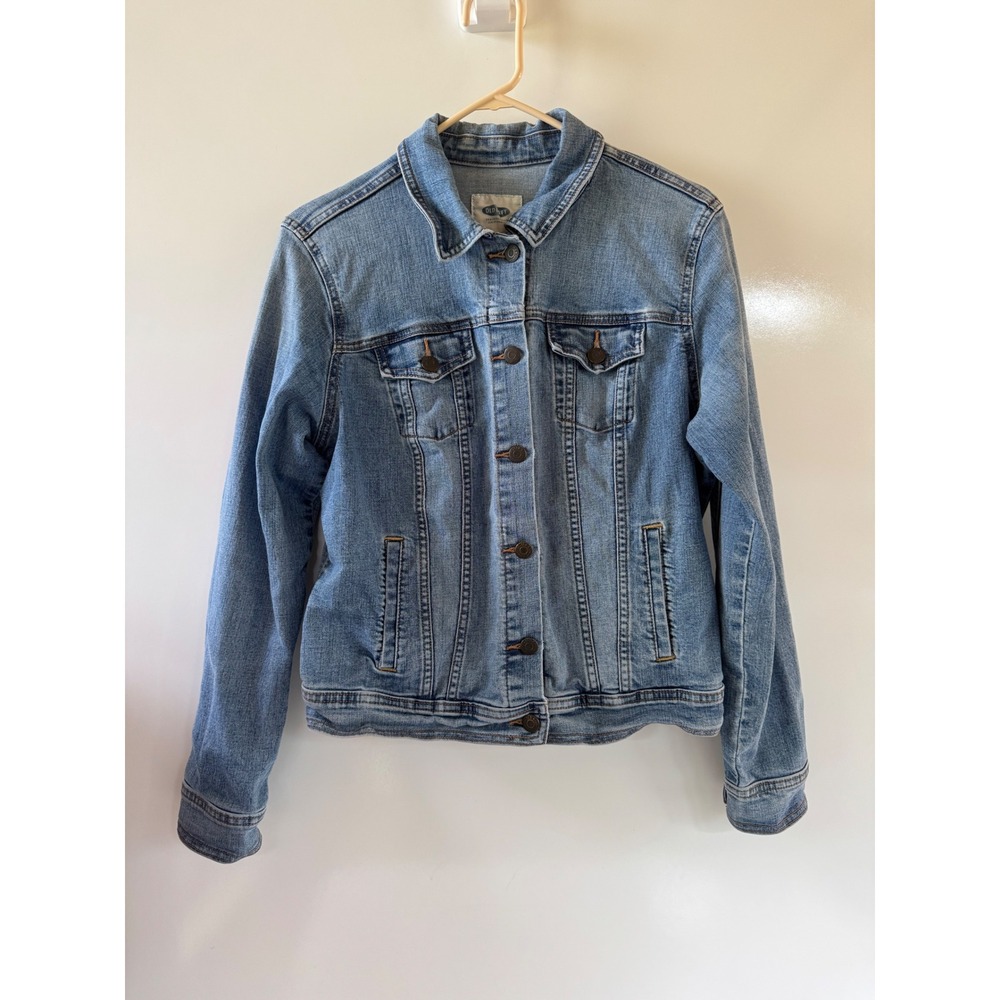 Old Navy Womens Medium Wash Denim Jacket Blue Trucker Jean Jacket Size L